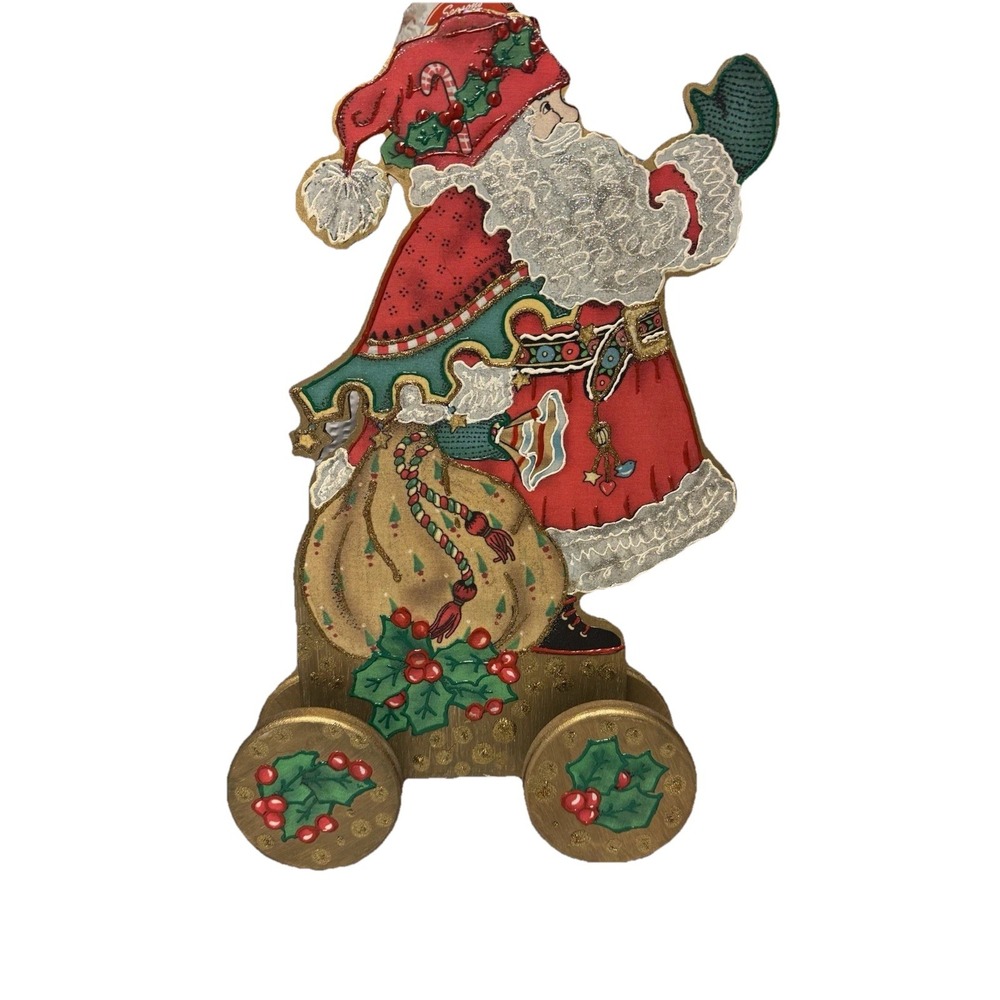 Handmade Santa Claus On Wheels. Vintage. Victorian Paint Theme. 19 Inches Tall